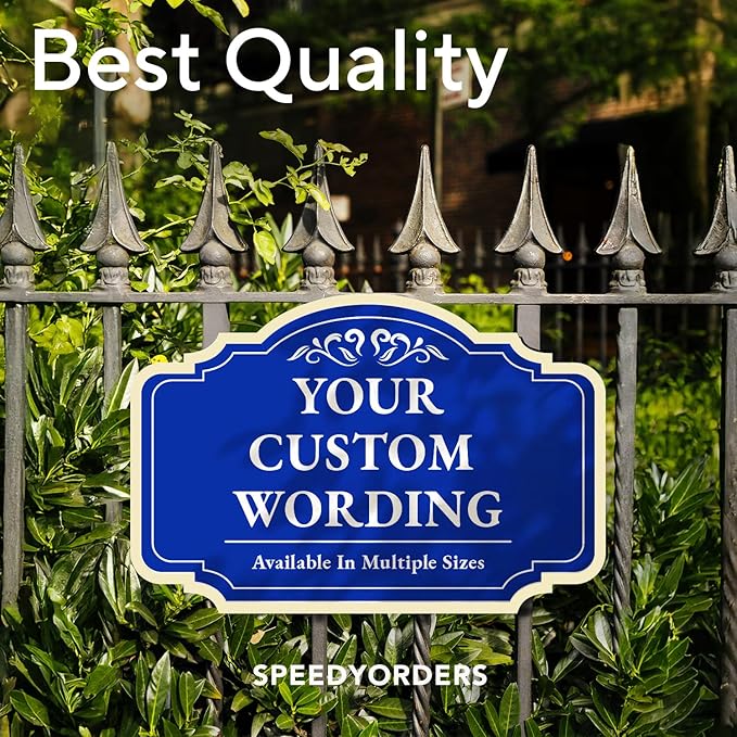 Custom Decorative Outdoor Metal Sign - Personalized Aluminum Driveway Sign, Waterproof, Made in USA - Design 2 Blue Steel 24x18 In