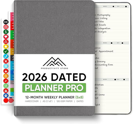 Dated, 2026 Planner, 5.8” x 8.3” - The #1 Productivity Planner to Achieve Your 2026 Goals - Planner 2026-2027 by PRODUCTIVITY STORE (A5, GREY)