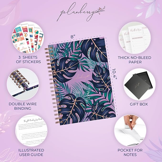 PLANBERRY Large Hourly Schedule Planner Premium – Undated Organizer for Productivity, Time Management & Budget, 8x10.4″ (Wild Purple)