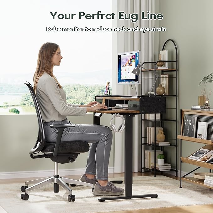 Homall Electric Standing Desk with 2 Drawers, Adjustable Height Computer Desk with Monitor Shelf Sit Stand Table with Splice Board Quick Install for Home Office (Rustic Brown, 48 Inch)