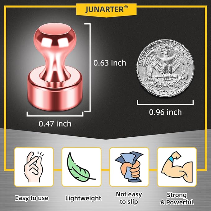 Junarter 20 Pack Magnetic Push Pins, Rose Gold Strong Fridge Magnets, Whiteboard Magnets, Refrigerator Magnets Strong, Dry Erase Board Magnets for Fridge, Whiteboard, Office, Classroom, Kitchen, Map