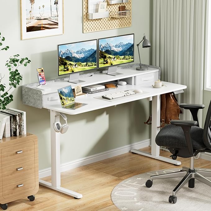 Homall Electric Standing Desk with 2 Drawers, Adjustable Height Computer Desk with Storage Sit Stand Table with Storage Shelf and Splice Board Quick Install for Home Office