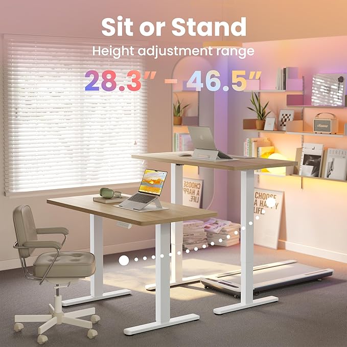 HUANUO 71 x 30 inch Electric Standing Desk Adjustable Height, 4 Memory Height Settings, Sit Stand Up Desk for Home Office & Computer Workstation, LightWalnut