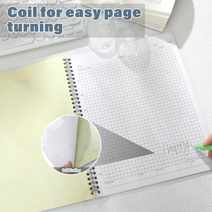 Affrolling 1 Pack Carbonless Lab Notebook Carbon Copy 8.5'' x 11'' 25 Sets of Pages 50 Pages Total Laboratory Engineering Chemistry Computation Notebook Science Grid Coil Binding(Black and White)