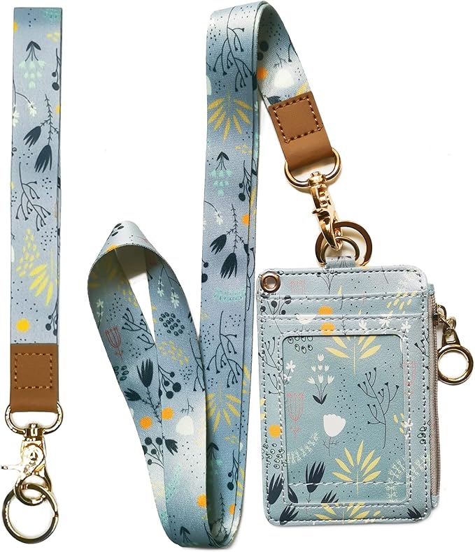 bolimoss Lanyard Wallet,Wallet Lanyard,lanyards for id Badges,lanyards for id Badges for Women,Lanyard Wallet for Women,Fashion Badge Holder with Zipper (Light Blue)