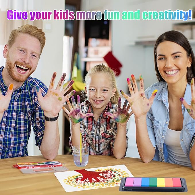 CraftyManor 7 Rainbow Colors Washable Stamp Pad for Finger Paint, Latex Foam Washable Fingerprint Ink Pads for Clothing Stamp, Letter Stamps…(2PCS)