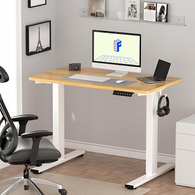FLEXISPOT EN1 One-Piece Standing Desk, 48"x24" Seamless Desktop Electric Height Adjustable Desk for Home Office, Multi-Monitor Setups & Easy Assembly, Maple