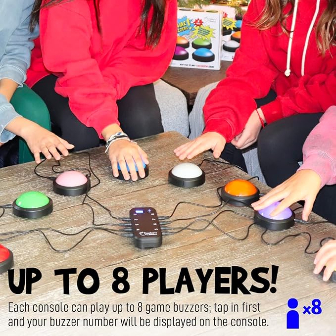 Teacher's Choice Light Up Game Buzzer System, Displays The Winning Player Loud, Unique Sounds for Each Buzzer, Great for Trivia Games, Family Feud, Jeopardy (8 Pack)