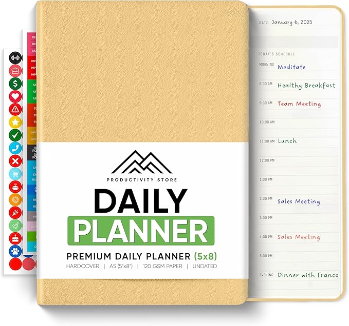 Daily Planner 2026 (5" x 8") - The Ultimate Daily Workflow Planner with Hourly Schedule & Task List to Achieve Your Goals by PRODUCTIVITY STORE (A5, Cream)