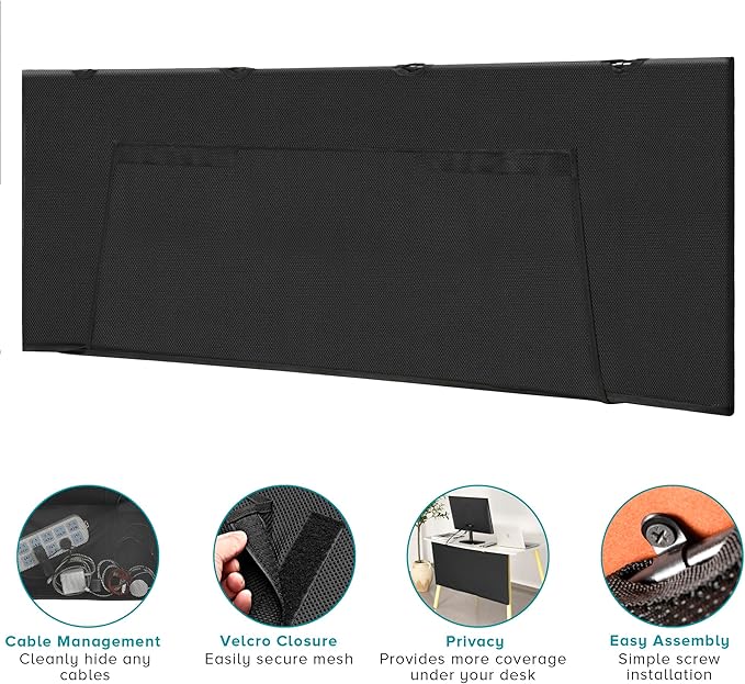 Modern Household Innovations Under Desk Privacy Panel 59 in. Wide Modesty Panel for Desk - 17 in. Tall Desk Skirt for Office Desk with Cable Management Net Perfect for 60 in. Work Station