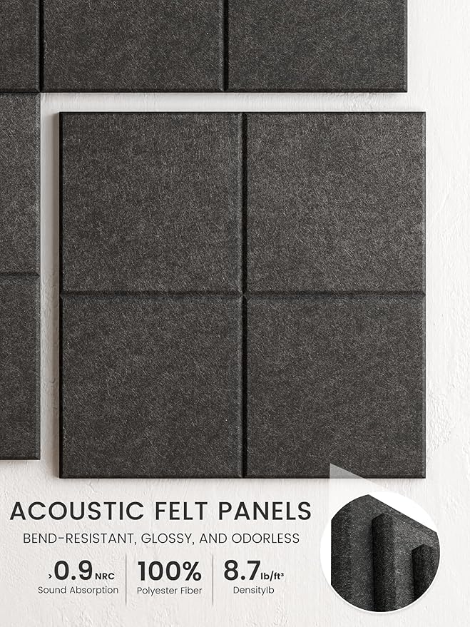 Bumusty Large Cork Board Alternative-36 x24 Felt Bulletin Board Tiles, with 30 Pushpins, 40 Adhesive Tabs, 6-Pack Slat Wall Paneling, Cork Boards for Office Push Pin Board Felt Board-Charcoal Gray