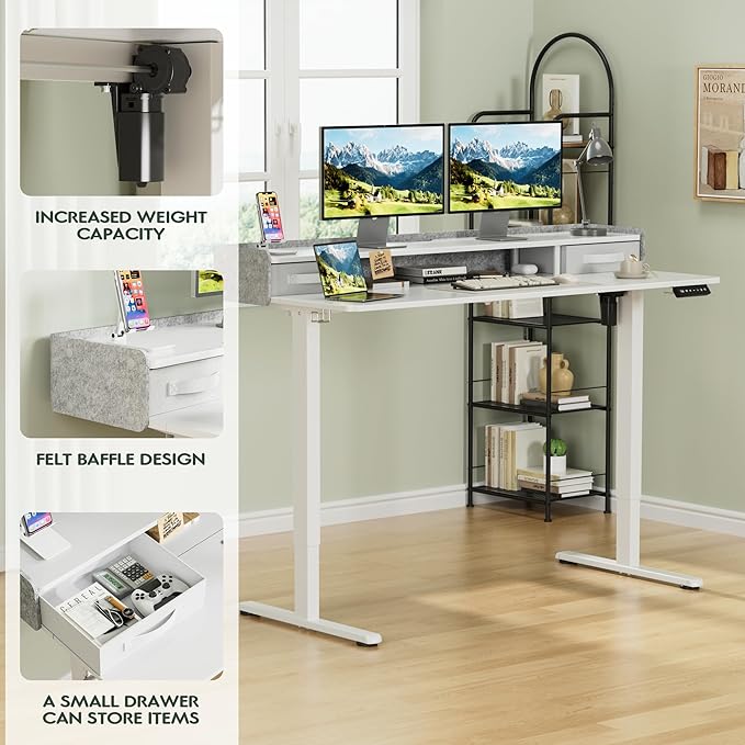 Homall Electric Standing Desk with 2 Drawers, Adjustable Height Computer Desk with Storage Sit Stand Table with Storage Shelf and Splice Board Quick Install for Home Office