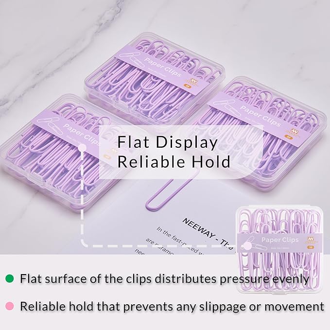NEEWAY Colorful Large Paper Clips, 2 Inch Jumbo Paper Clips, 150 Count, 3 Pack of 50 (Light Purple)