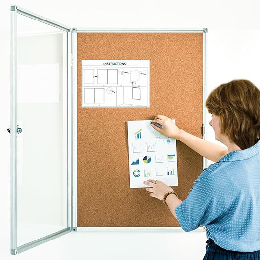 BEST BOARD Pinboard Enclosed Bulletin Board 36 x 24 Inch Lockable Cork Noticeboard for School Office, Wall Display Case with Lock (Cork Board)