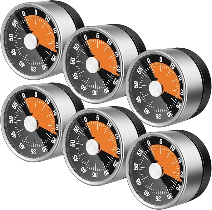 6 Pcs 60 Minute Visual Kitchen Timer Small Classroom Timers with Loud Alarm Stainless Steel Mechanical Timers for Classroom Desk Teaching Chef Countdown Egg Baking Office Cooking(Black)