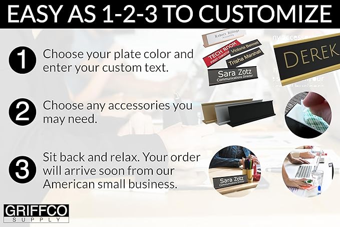 Made in USA Personalized Desk Name Plate – Custom Engraved Office Sign, 2”x8” – Choose Color, Font & Holder by Griffco Supply