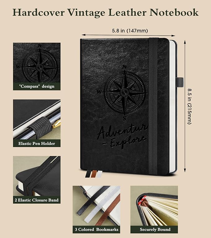 PAIBAS Blank Journal Notebook for Women Men,160 Pages,A5 Hardcover Sketchbook for Drawing, Sketch book, Unlined Notebooks for School,Work, Note Taking,Travel Journals for Writing 5.8"x8.5" (Black)