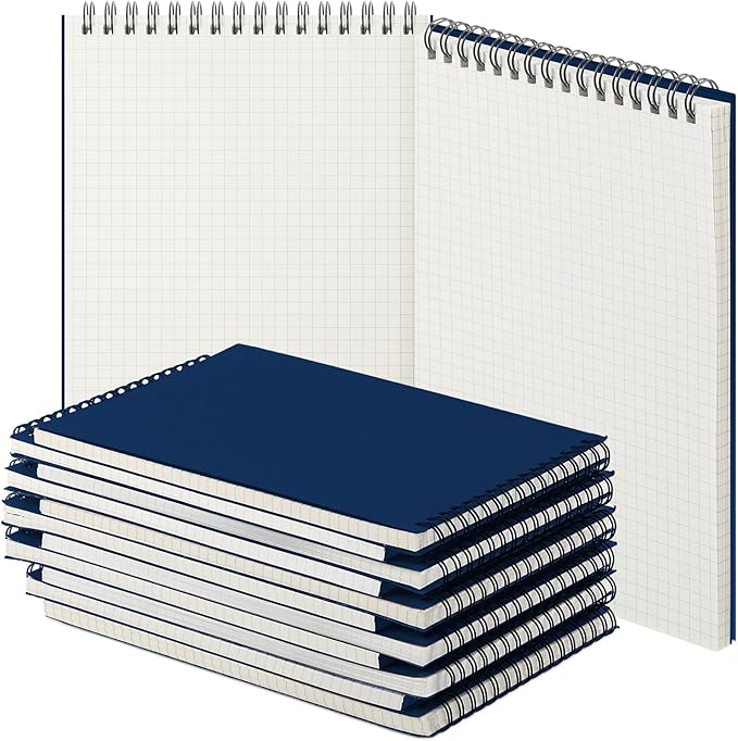 Engrowtic 12 Pack Graph Paper Spiral Notepad A5 Top Wirebound Notepad Grid Notebook Steno Pads Memo Notebook Grid Paper 140 Pages for Writing Sketching Drawing Office Supplies (Blue)