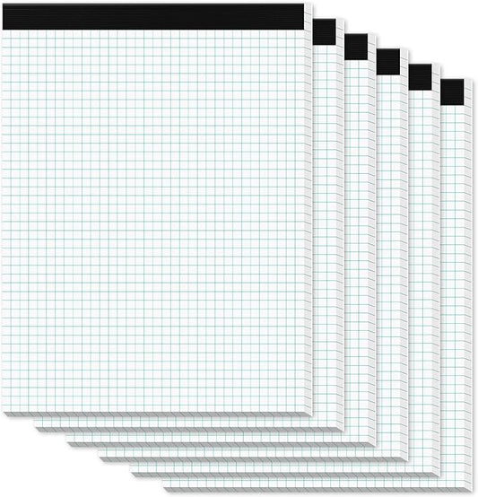 Zaviko Graph Paper Pads 8.5 x 11, 6 Pack, 4x4 Blue Quad Grid Paper Pad, White Quadrille Pad 8-1/2" x 11", Easy Tears Off, Grid Notebook 8.5 x 11, White 70 GSM Graft Paper, 30 Sheets/Pad