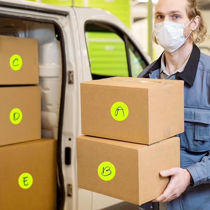 2 Inch Color Coding Round Labels (2000Pcs, 4 Rolls) - Round Colored Dot Stickers for Inventory, Pantry, Warehouse Organization - Fluorescent Yellow Circle Dot Labels