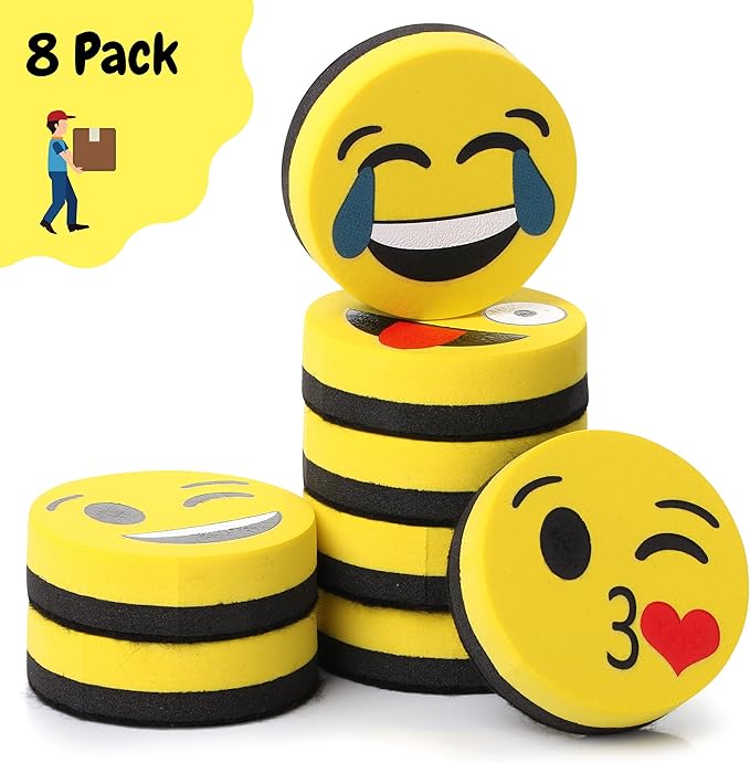 Mr. Pen- Smiley Magnetic Whiteboard Erasers, 8 Pack - Mini, Cute, Dry Erase