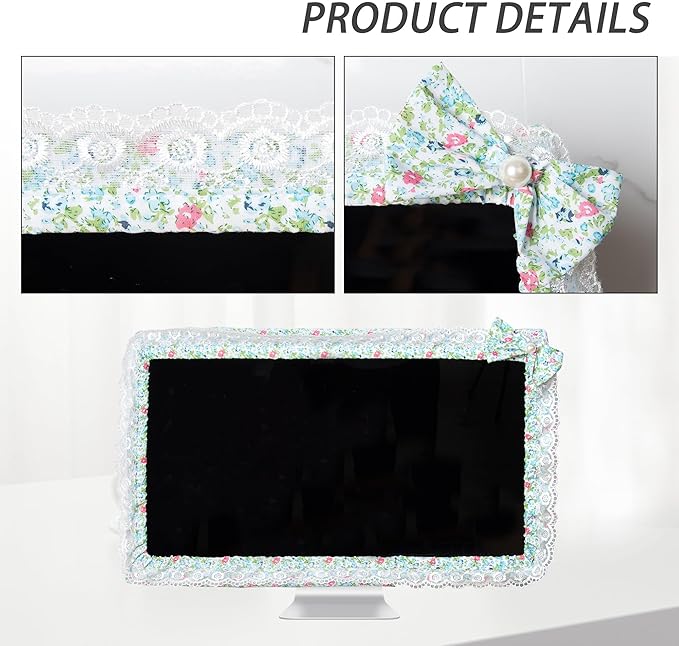 Kingshion 24-inch Cute Lace Fabric Monitor Cover with Elastic Pen Pocket & Bow-knot Design, Dust Protector for Computer/TV/LCD Screens- Green