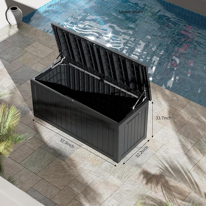 Decksplore 270 Gallon Outdoor Storage Box Waterproof Lockable Resin Deck Box Large, Patio Storage Bin for Pool Accessories Cushion Furniture, Garden Tools, UV-Resistant Outside Delivery Black