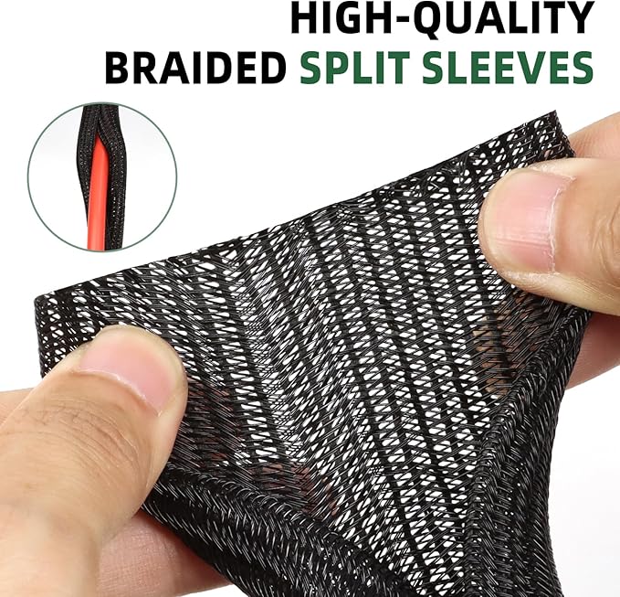 Split Wire Loom Tubing, Cable Protector Sleeve, Braided Cable Management for TV/Computer/Home Theater/Engine Bay, Cord Protectors from Pets No Chew (Black, 1/2"-25ft)