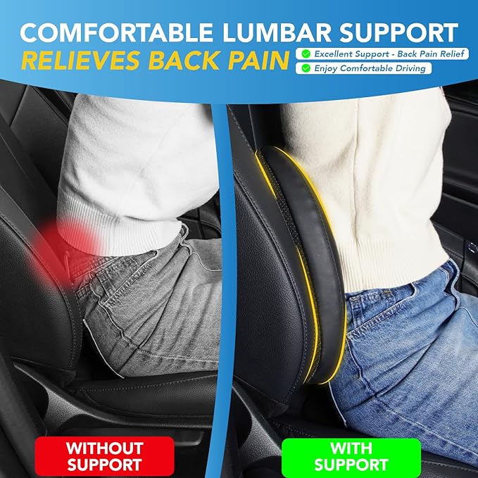 Lofty Aim Lumbar Support Pillow for Car, Memory Foam Lumbar Pillow for Lower Back Pain Relief - Back Cushion for Driving, Chair Support for Car-Office Chair, Wheelchair - Black&Gray