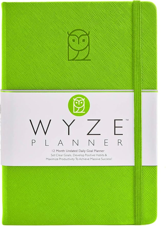 Wyze Planner Undated Daily Planner – 1-Year B5 Productivity Organizer with Two-Page Weekly Spread, Goal Setting, Habit Tracker, Weekly & Monthly Pages – Hardcover Time Management Notebook (Lime Green)