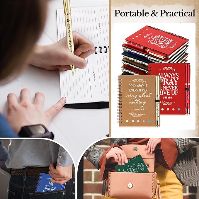 Spakon 30 Set Valentine's Day Christian Gifts Bulk Church Sticky Note Spiral Notebook Bible Verse Ballpoint Pen Prayer Journal Religious Scripture Notepad Sunday School Teacher Pastor Party Favor