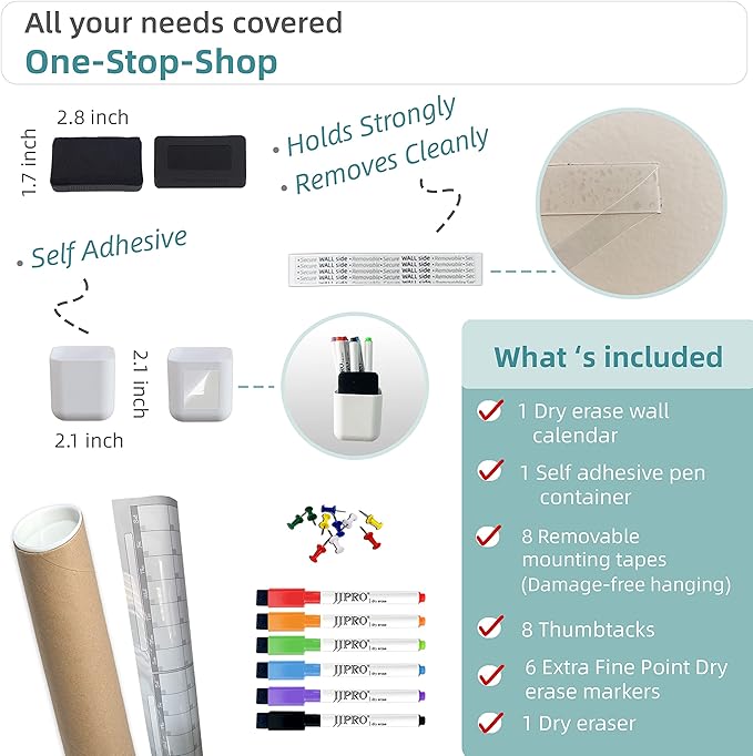 Dry Erase Wall Calendar - 38x26 Inches - Blank Undated Yearly Calendar - Whiteboard Premium Laminated Planner - Reusable Laminated Office Jumbo 12-Month Calendar (Vertical)