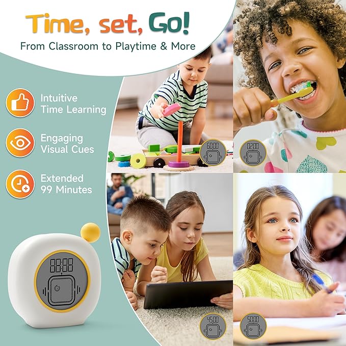 VEWINGL Productivity Timer & Clock with Alarm, Adjustable Desktop Timer for Autism, ADHD, Time Management, Ideal for Work, Study, Tasks, and Kitchen (Yellow)
