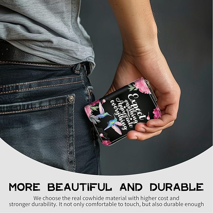 BWEGRHE Cute Credit Card Holder with Zipper, Humingbird Flower RFID-Blocking Card Case Small Wallet for Women Men, Multi-slot Card Organizer Case Travel Accordion Wallet