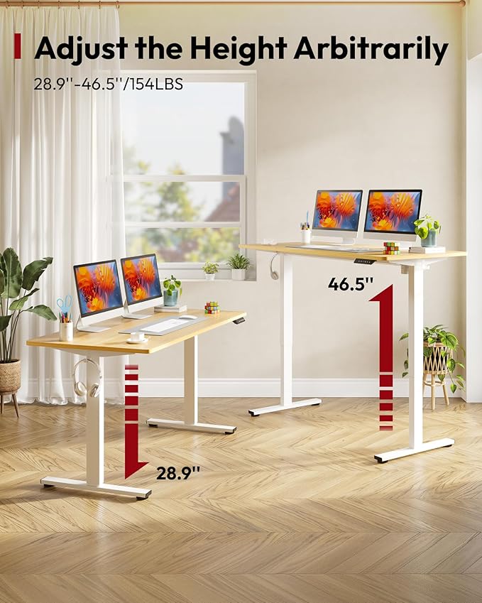 SANODESK Electric Standing Desk 48 x 30 Inches Whole-Piece Desktop Height Adjustable Stand Up Desk w/6-Button Controller Ergonomic Computer Desk for Home Office, White Frame + Natural Tabletop