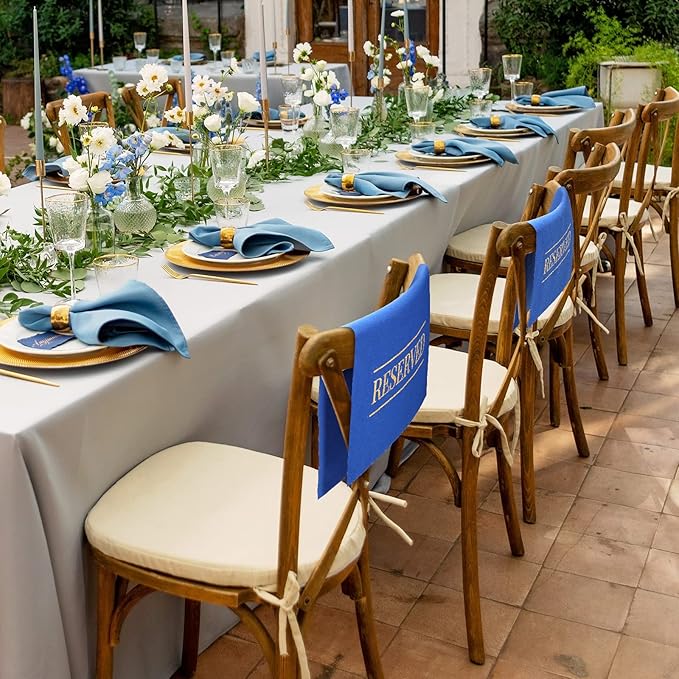 Buryeah 12 Pcs Reserved Seating Signs for Chairs Church Pew Reserved Chair Signs Placeholder with Printed Words for Weddings Parties Celebrations Receptions Church or Event (Blue)