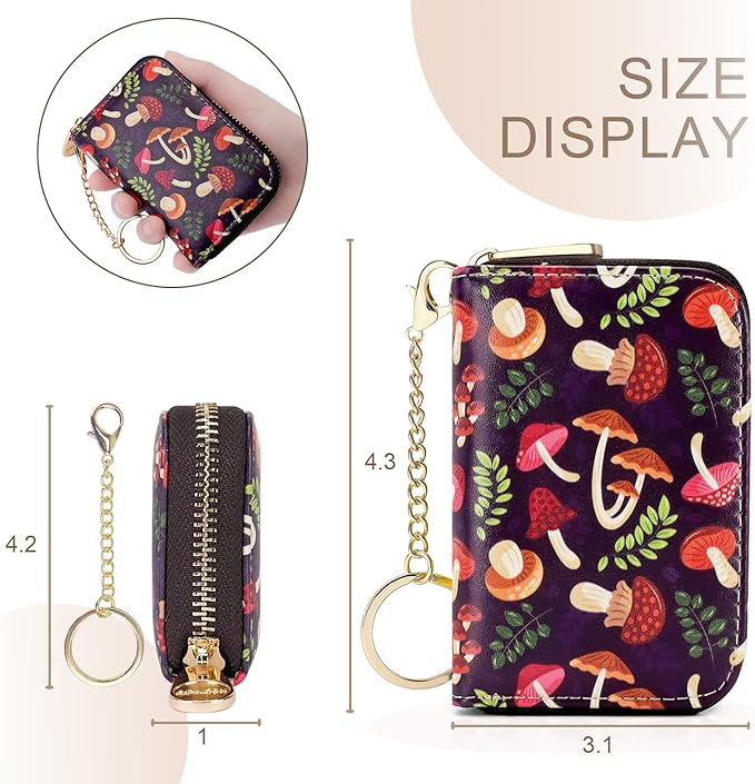 APHISON RFID Credit Card Holder Wallets for Women Leather Zipper Card Case for Ladies Keychain Wallet