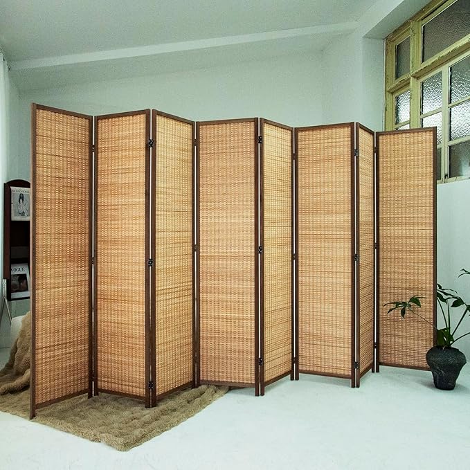 Loomveil 8 Panel Room Divider Folding Privacy Screen,67 inch Bamboo Panel Divider for Home Partition,Brown