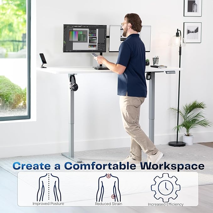 VIVO Electric 71 x 30 in Standing Desk, Memory Height Adjustment, 1B Series, Holds 220 lbs, White Top Gray Frame, DESK-KIT-1G7W