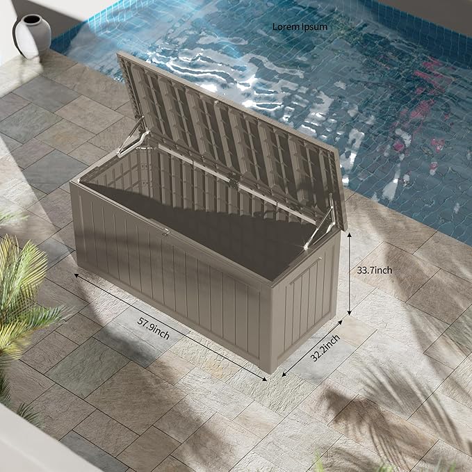 Decksplore 270 Gallon Outdoor Storage Box Waterproof Lockable Resin Deck Box Large, Patio Storage Bin for Pool Accessories Cushion Furniture, Garden Tools, UV-Resistant Outside Delivery Grey