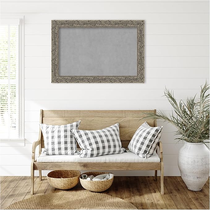 Amanti Art Silver Framed Magnetic Board 25x37 Large Vision Board for use with Magnets, 100% Metal Sheet to Display Items as Office Decor or for Home Organization in mudroom, Kitchen or Kids Room