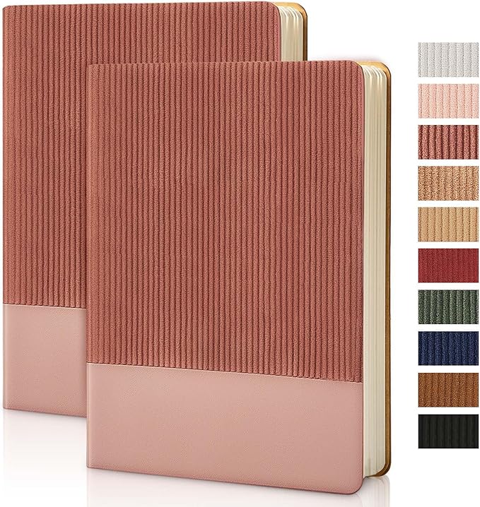 TSFPapier Lined Journal Notebook for Work College Ruled Note Book 5.79"x8.27"A5 PU Leather Daily Journaling 216 Pages for Women Men Writing Home School Supplies Business (Dark Pink 2pack)
