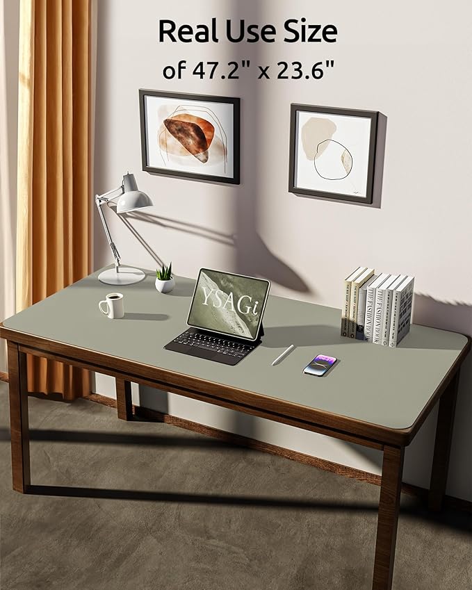 YSAGi Leather Desk Pad Protector, Office Desk Mat, Large Mouse Pad, Non-Slip PU Leather Desk Blotter, Laptop Desk Pad, Waterproof Desk Writing Pad for Office and Home (Olive Beige, 47.2" x 23.21")
