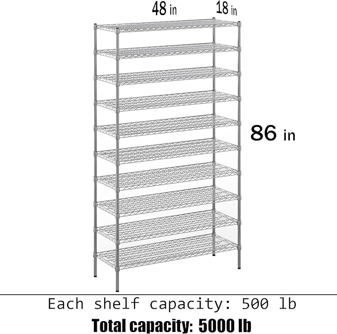 Regal Altair 18" Deep x 48" Wide x 86" Height Wire Shelving Kit | 10-Tier | NSF Commercial Storage Rack Unit