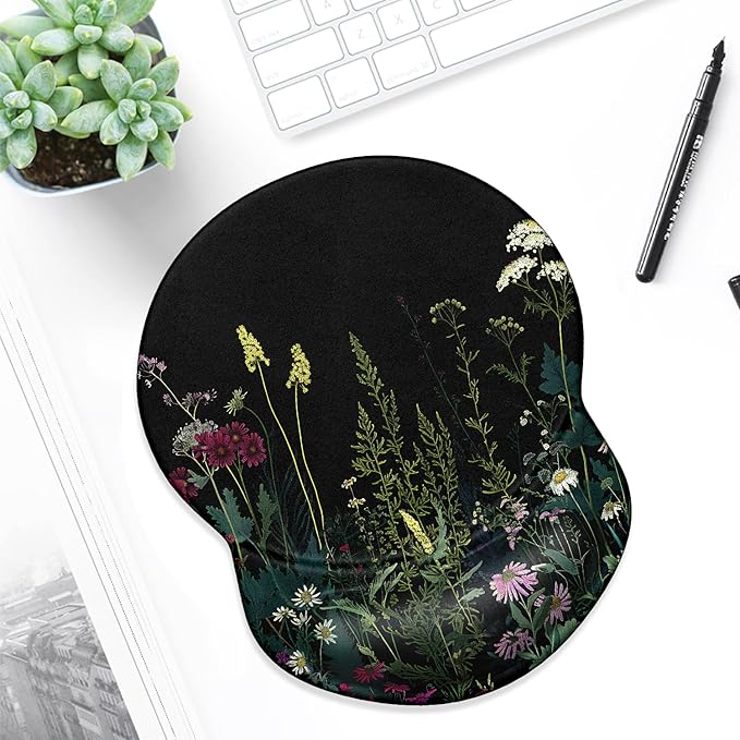 ITNRSIIET Ergonomic Mouse Pad with Gel Wrist Support Small Wrist Rest Smooth Surface Non-Slip PU Base Comfortable Office Supplies Pain Relief, 8.7 x 7.2 inches, Pretty Flowers