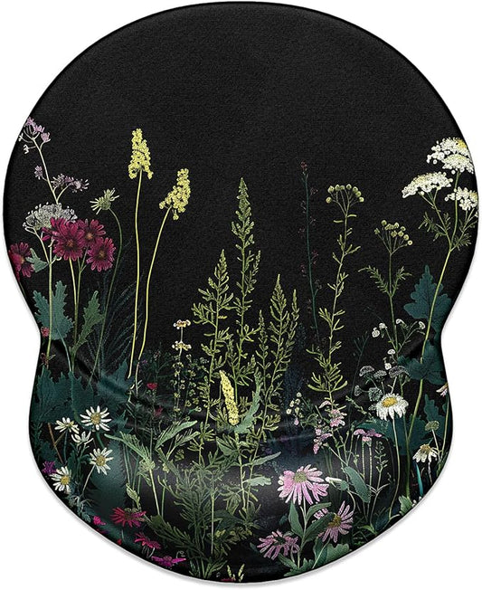 ITNRSIIET Ergonomic Mouse Pad with Gel Wrist Support Small Wrist Rest Smooth Surface Non-Slip PU Base Comfortable Office Supplies Pain Relief, 8.7 x 7.2 inches, Pretty Flowers