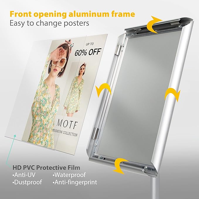 VAIIGO 8.5"x11" Pedestal Poster Sign Stand with Heavy Duty Base, Adjustable Sign Holder Standing Floor Sign Stand for Office,Store,School,Church,Public Sign Displayed Stands, Silver