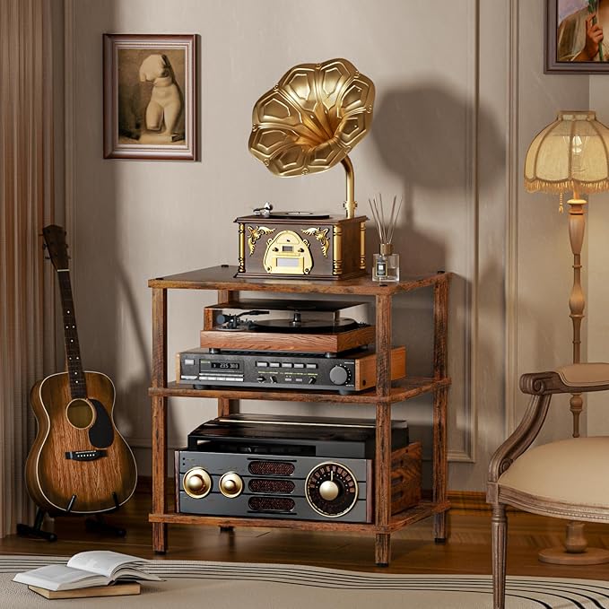 3-Tier AV Media Player Stand, brown Stereo Cabinet, Modern Stereo Cabine,Game Console Shelf,Wooden TV Stand,Multifunctional Entertainment Center, Suitable for Home, Conference Room, Game Studio