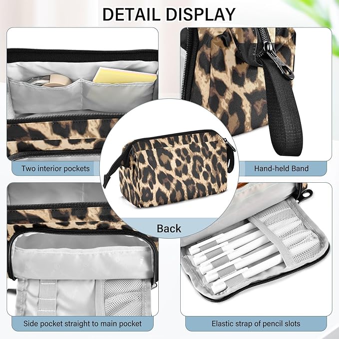 Bolaz Big Capacity Pencil Pen Case Pouch Bag School College Office Organizer for Teens Girls Adults Student-Brow-black Leopard Print