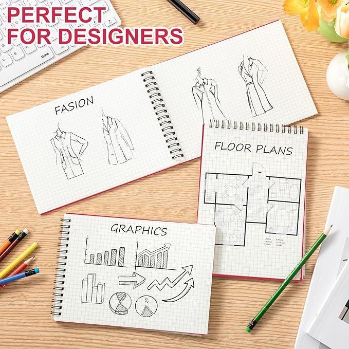 Engrowtic 2 Pack Graph Paper Spiral Notepad A5 Top Wirebound Notepad Grid Notebook Steno Pads Memo Notebook Grid Paper 140 Pages for Writing Sketching Drawing Office Supplies (Red)